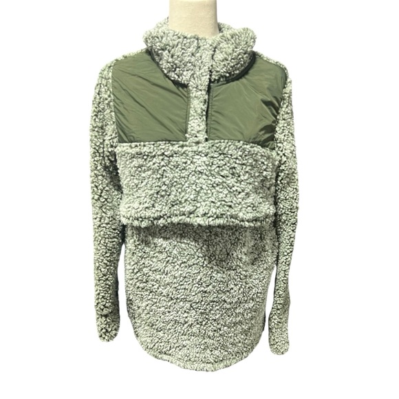 Latched Mama Tops - Latched Mama Sherpa 1/4 Snap Olive Green Pockets Nursing Fleece Pullover Sz XL
